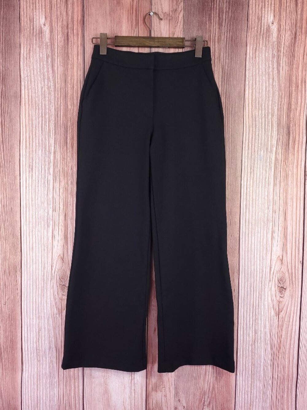 Quince Womens Size 4 Ultra Stretch Ponte Trousers Black Wide Leg High Rise Pants
